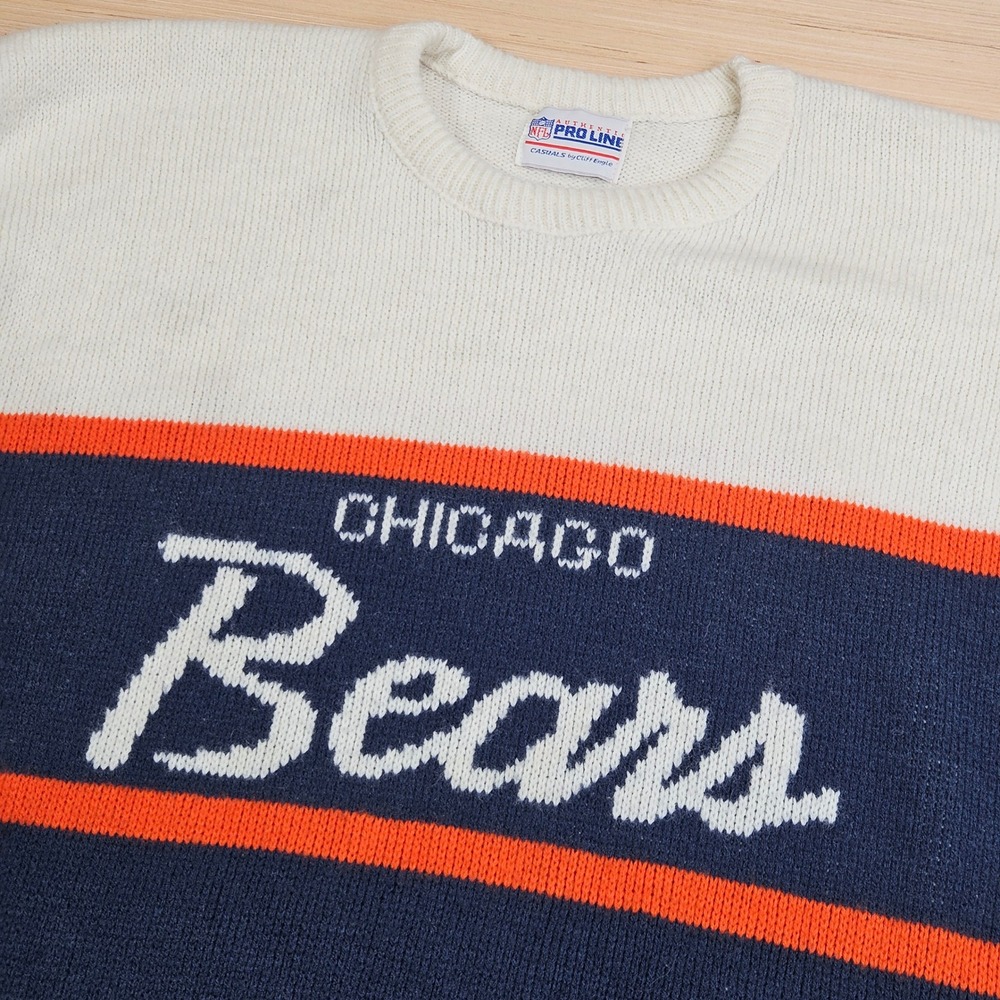 Vintage 80s Chicago Bears‎ NFL Pro Line Sweater Men XL Blue White Orange Ditka
